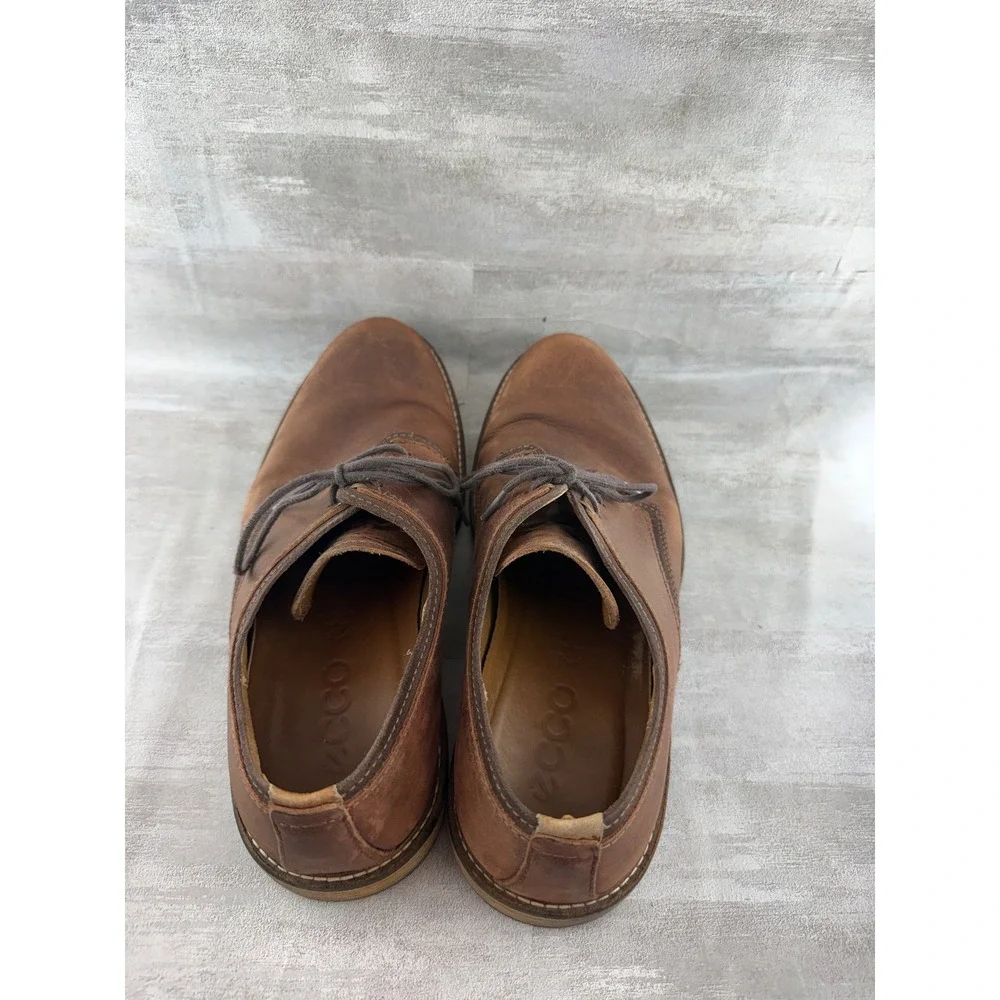 Ecco Men Brown Leather Derby Shoes Lace Up Shock Point 512094 Size 43 US 9